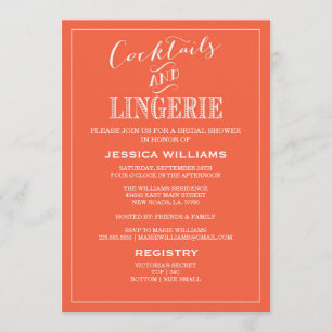 Cocktails & Lingerie Shower Invitations   Coral