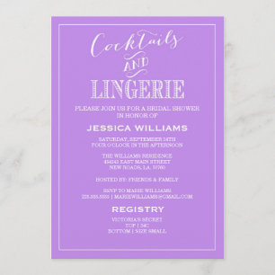 Cocktails & Lingerie Shower Invitations   Purple