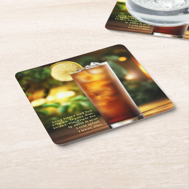 Cocktails Long Island Iced Tea w/Recipe 01 Square Paper Coaster (Angled)