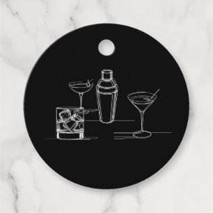 Cocktails Minimal Modern Black & White Party Favour Tags
