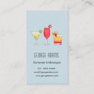 Cocktails Mixed drinks watercolor bartender Business Card