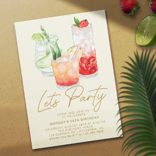 Cocktails Modern Simple Any Age Adult Birthday Invitation
