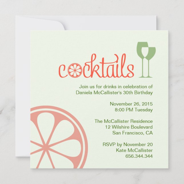 Cocktails Party Birthday Invitation (Front)