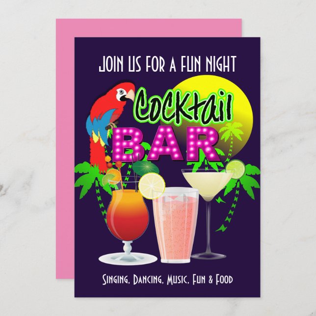 Cocktails Party Celebration Party Personalised Invitation (Front/Back)