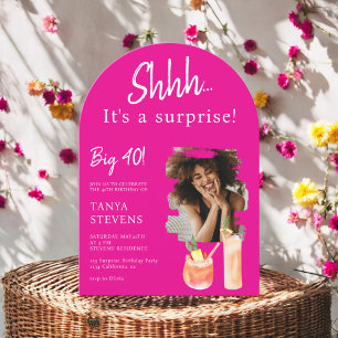 Cocktails pink photo surprise forty birthday invitation