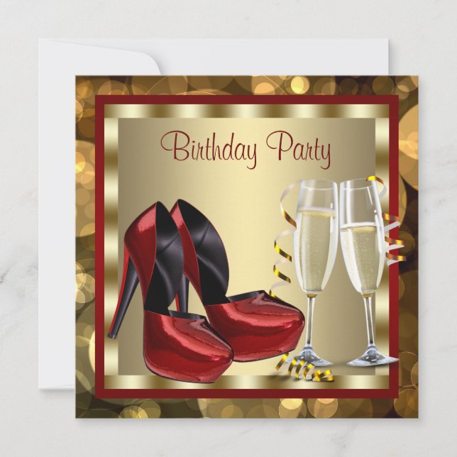 Cocktails Red High Heel Shoes Birthday Party Invitation (Front)