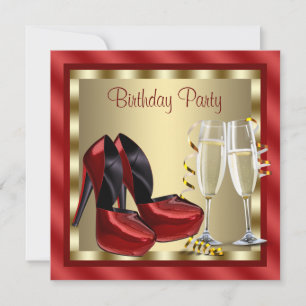 Cocktails Red High Heel Shoes Birthday Party Invitation