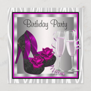 Cocktails Shoes Womans Hot Pink Birthday Party Invitation