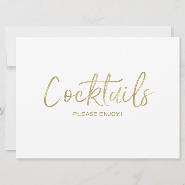 "Cocktails"  Wedding  Sign | Stylish Golden Invitation (Front)