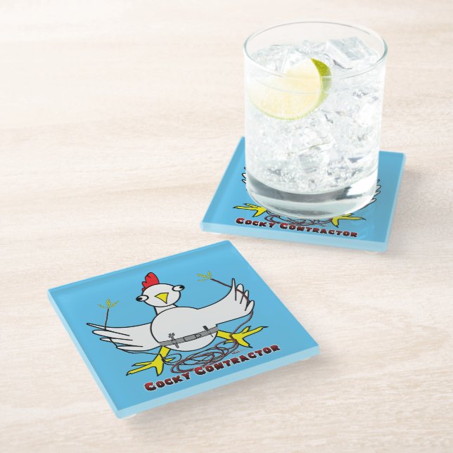 Cocky Contractor Glass Coaster (Angled)
