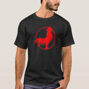 Cocky Red Rooster Zodiak Chicken Silhouette T-Shirt