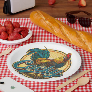 Cocky Rooster Vintage Farmhouse Paper Plate