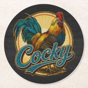 Cocky Rooster Vintage Farmhouse Round Paper Coaster