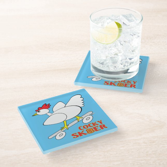Cocky Skater Glass Coaster (Angled)