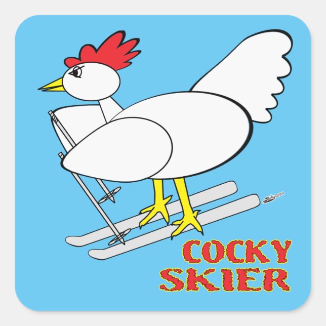 Cocky Skier Square Sticker (Front)