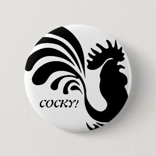 "COCKY!" Stylised Rooster Button