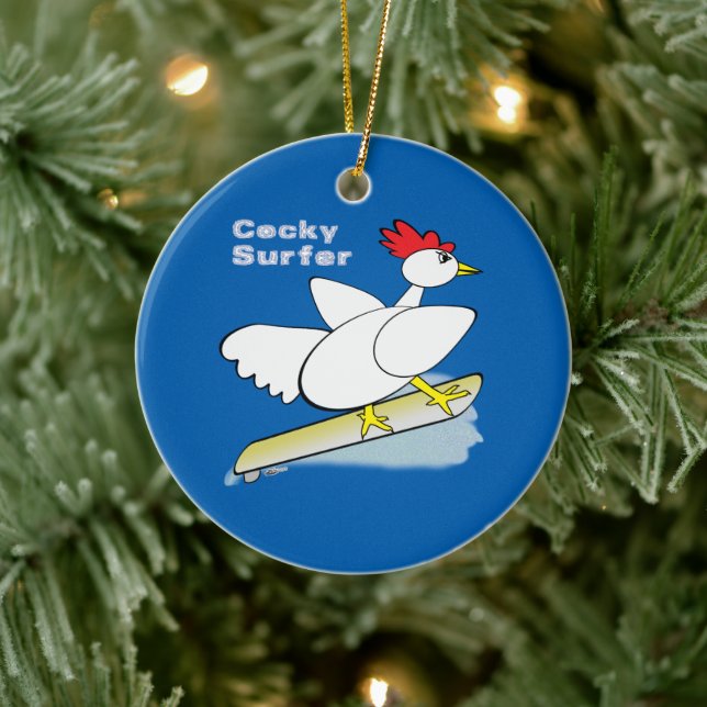 Cocky Surfer Ceramic Ornament (Tree)