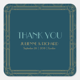 Coco Art Deco Style Wedding "Thank you" Square Sticker