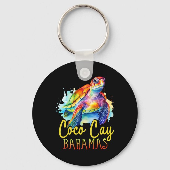Coco Cay Bahamas Colourful Sea Turtle Family Vacat Key Ring (Front)
