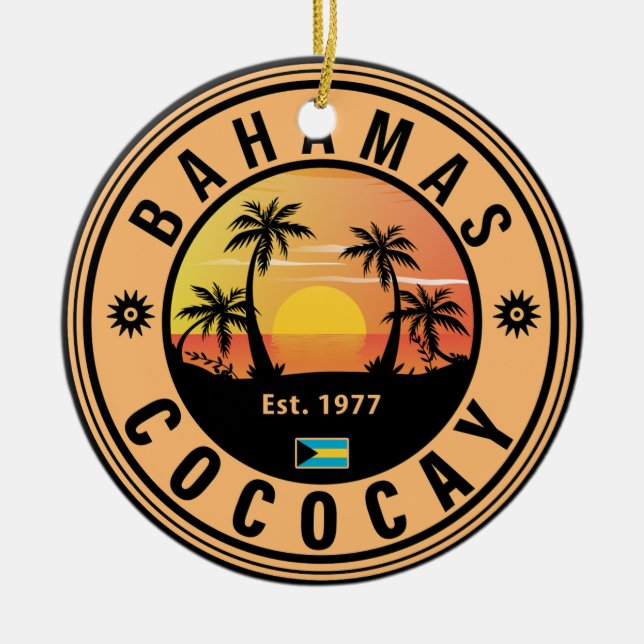 Coco Cay Bahamas Retro Sunset Souvenirs 60s Ceramic Ornament (Front)