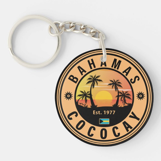 Coco Cay Bahamas Retro Sunset Souvenirs 60s Key Ring (Front)