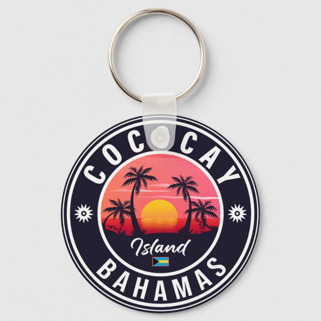 Coco Cay Bahamas Retro Sunset Souvenirs 80s Key Ring (Front)