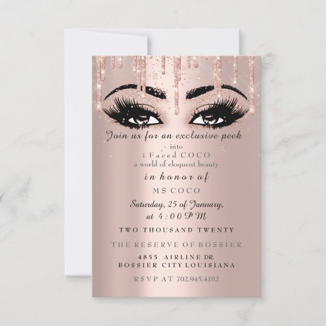 Coco Event Drips Rose Eyelash Formal Makeup Invitation (Front)