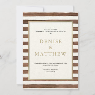 Coco Mocha Watercolor Stripes & Gold Lettering Invitation
