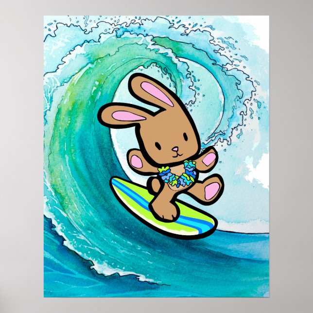 Coco the Hawaiian Surfing Bunny Wall Hanging Poster (Front)