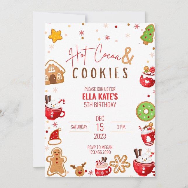 Cocoa and Cookie Christmas Birthday Party Invitation (Front)