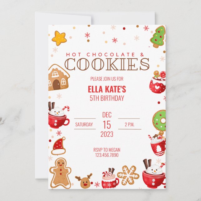 Cocoa and Cookie Christmas Birthday Party Invitation (Front)