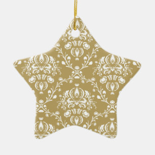 Cocoa and Cream Damask Ceramic Ornament