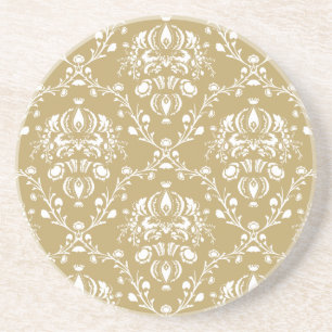 Cocoa and Cream Damask Coaster