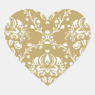 Cocoa and Cream Damask Heart Sticker