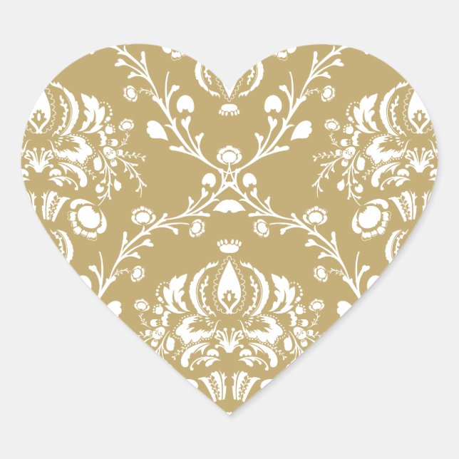 Cocoa and Cream Damask Heart Sticker (Front)