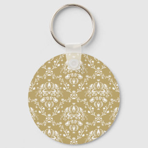 Cocoa and Cream Damask Key Ring