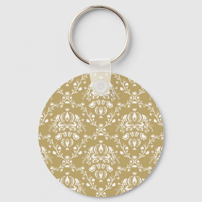 Cocoa and Cream Damask Key Ring (Front)