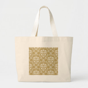 Cocoa and Cream Damask Large Tote Bag