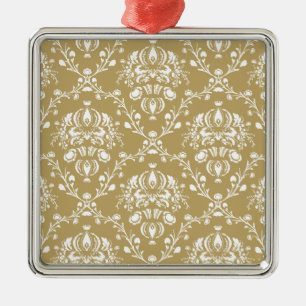 Cocoa and Cream Damask Metal Tree Decoration