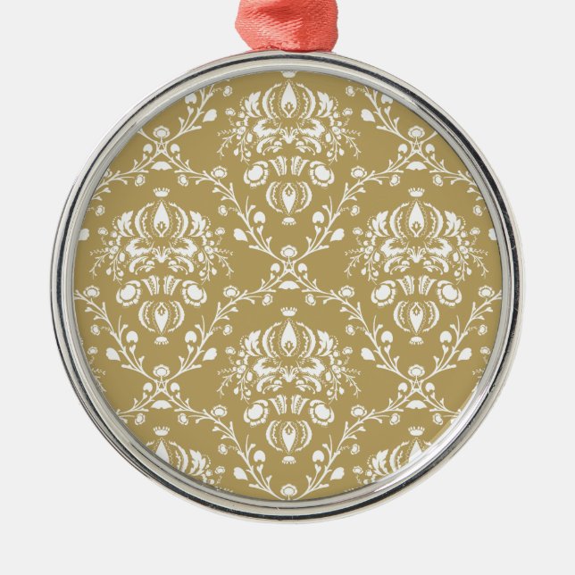 Cocoa and Cream Damask Metal Tree Decoration (Front)