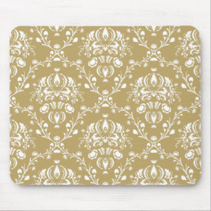 Cocoa and Cream Damask Mouse Pad
