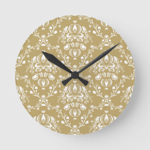 Cocoa and Cream Damask Round Clock
