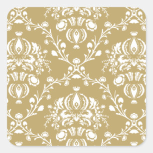 Cocoa and Cream Damask Square Sticker