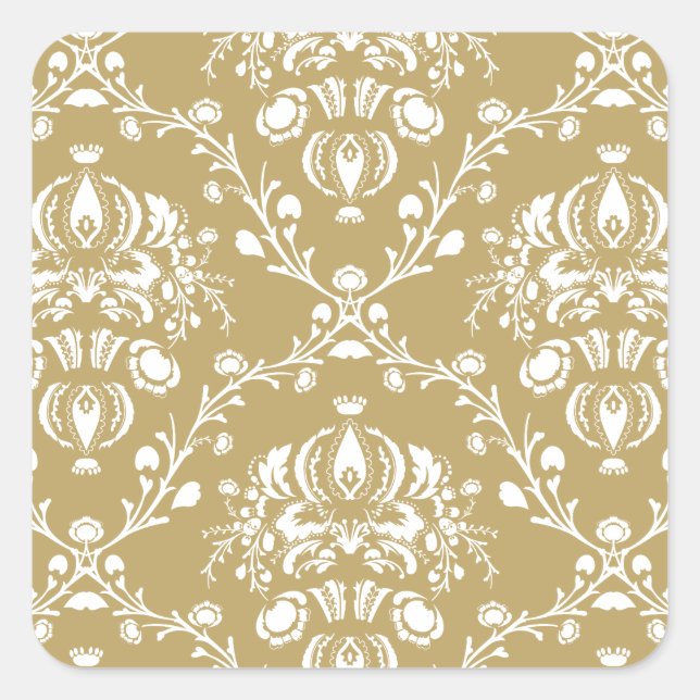 Cocoa and Cream Damask Square Sticker (Front)