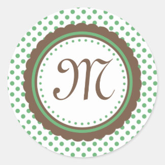 Cocoa and Mint Polka Dots Monogram Initial Sticker