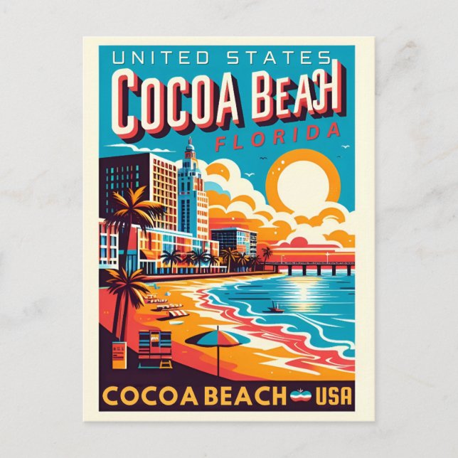 Cocoa Beach City Florida coast line gifts Postcard (Front)