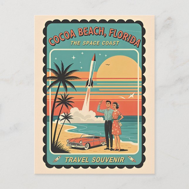 Cocoa Beach FL – Space Coast Retro 1950s  Postcard (Front)