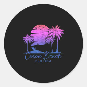 Cocoa Beach Florida Fl Surf Vintage Sunset Surfer Classic Round Sticker