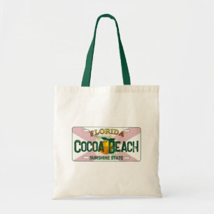 Cocoa Beach Florida flag license plate tote bag