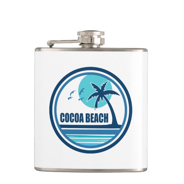 Cocoa Beach Florida Palm Tree Birds Hip Flask (Front)